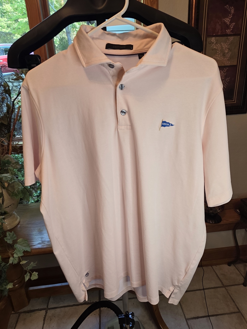 Greyson Light Pink Men’s Polo with  Arcola Golf Logo, Sz L